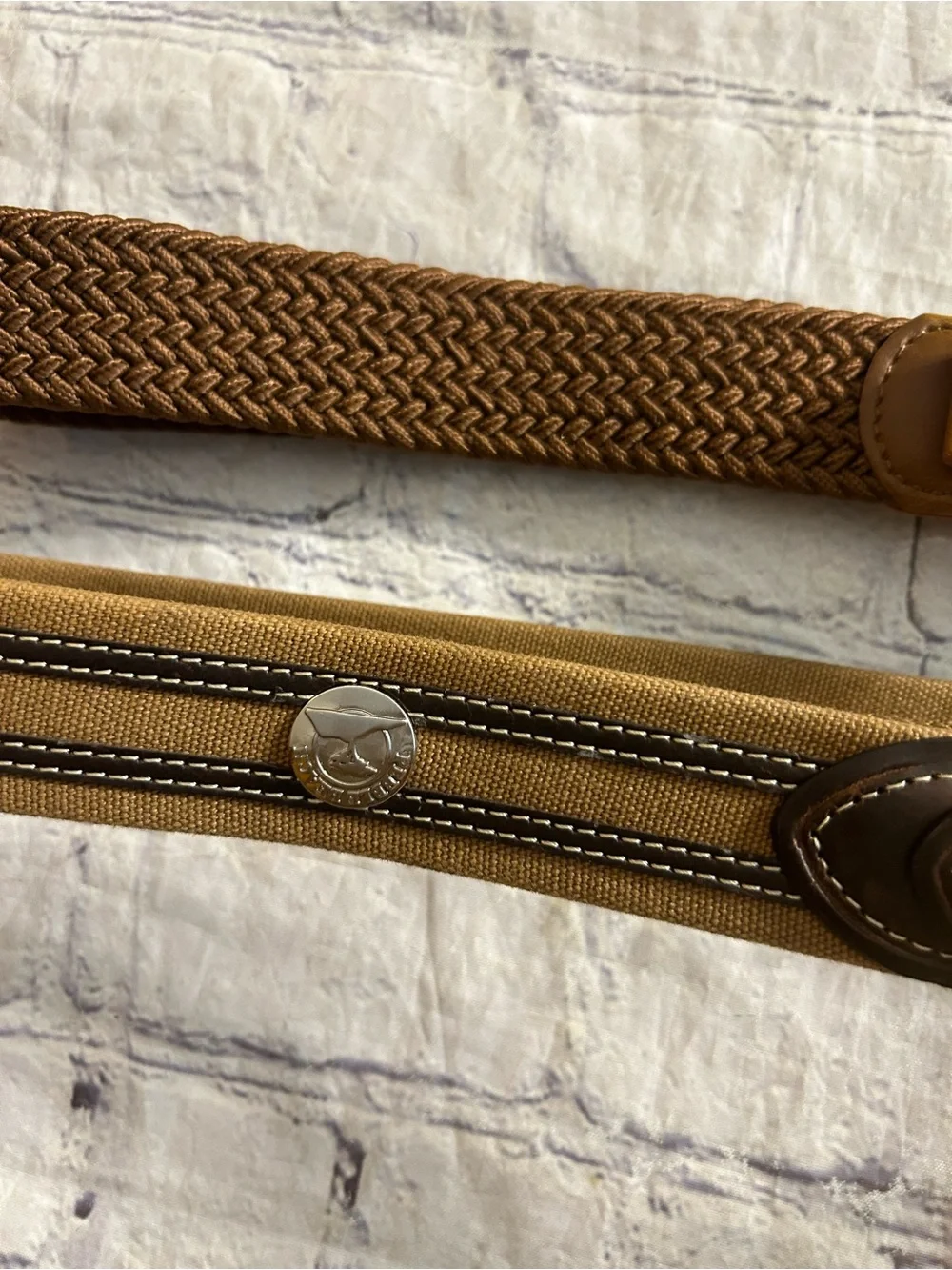 PEBBLE BEACH GENUINE LEATHER CANVAS SIZE 38 CARMEL BROWN STRETCH BELTS